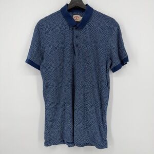 Brooks Brothers Red Fleece Men's Large Polo Shirt Blue Floral Print Short Sleeve